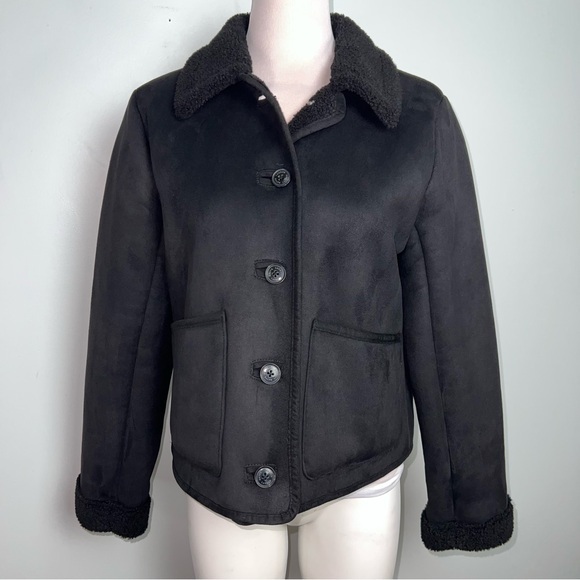 Lauren Ralph Lauren Jackets & Blazers - Lauren Ralph Lauren Black Faux Suede Shearling Collar Jacket Women’s Size SP